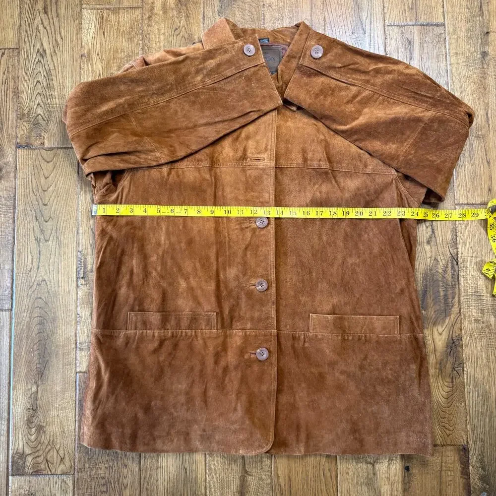 Vintage St Johns Bay Womens XL Suede Leather Jacket Brown Western Boho Coat - Picture 5 of 7